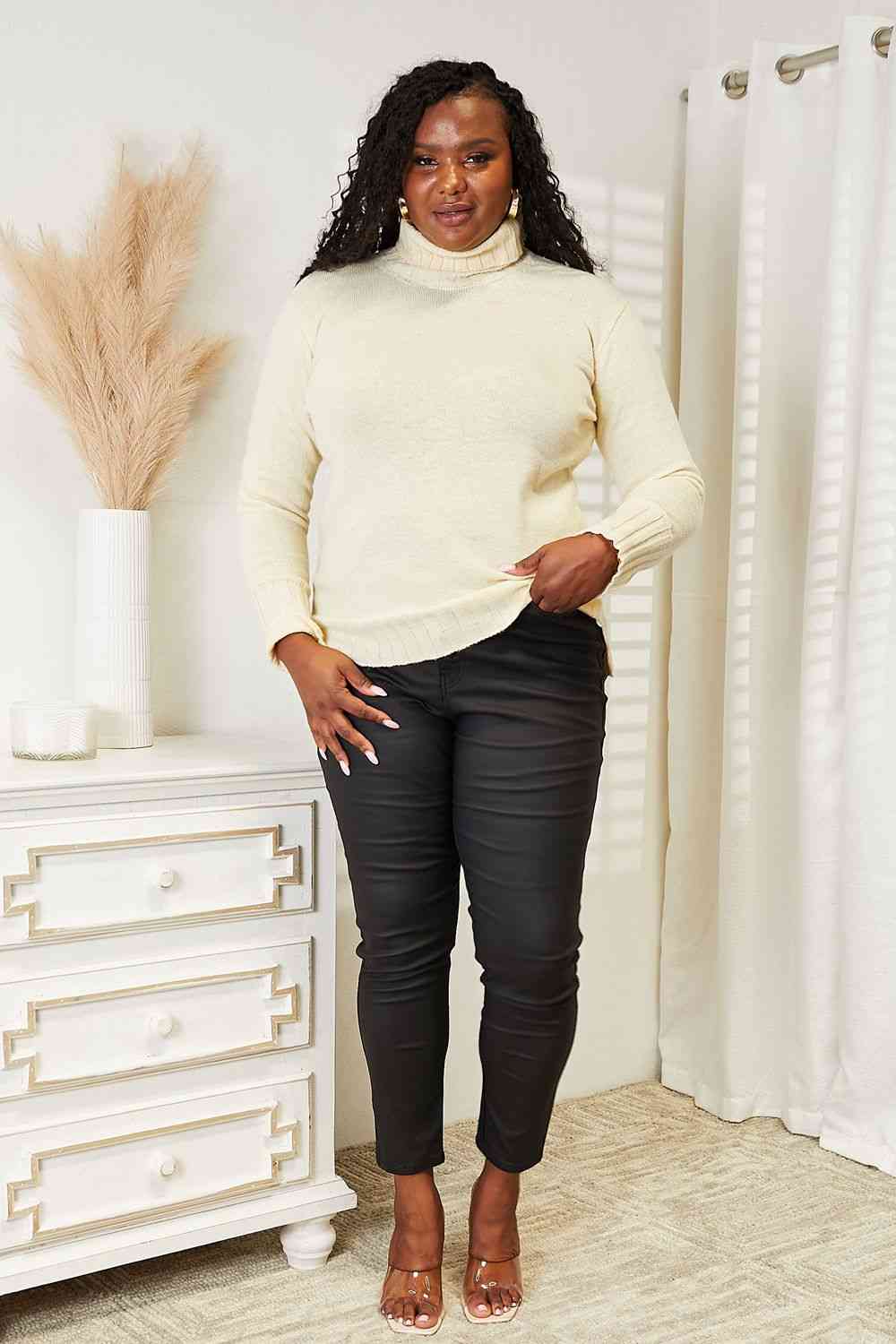Full Size Long Sleeve Turtleneck Sweater with Side Slit - Sweaters - Shirts & Tops - 4 - 2024