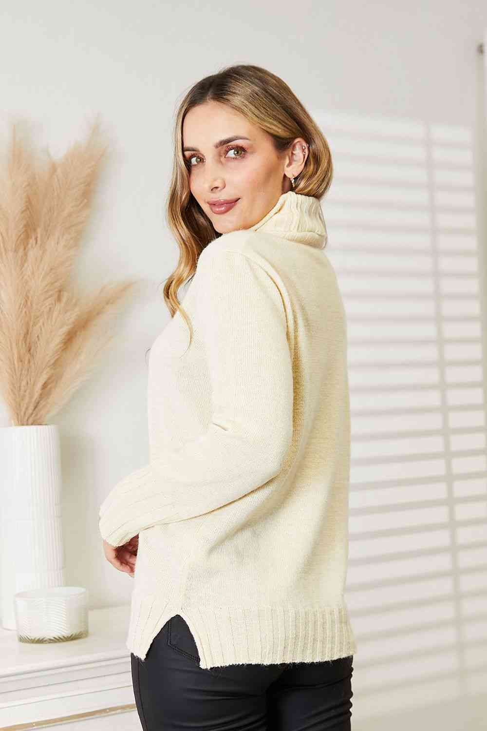 Full Size Long Sleeve Turtleneck Sweater with Side Slit - Sweaters - Shirts & Tops - 8 - 2024