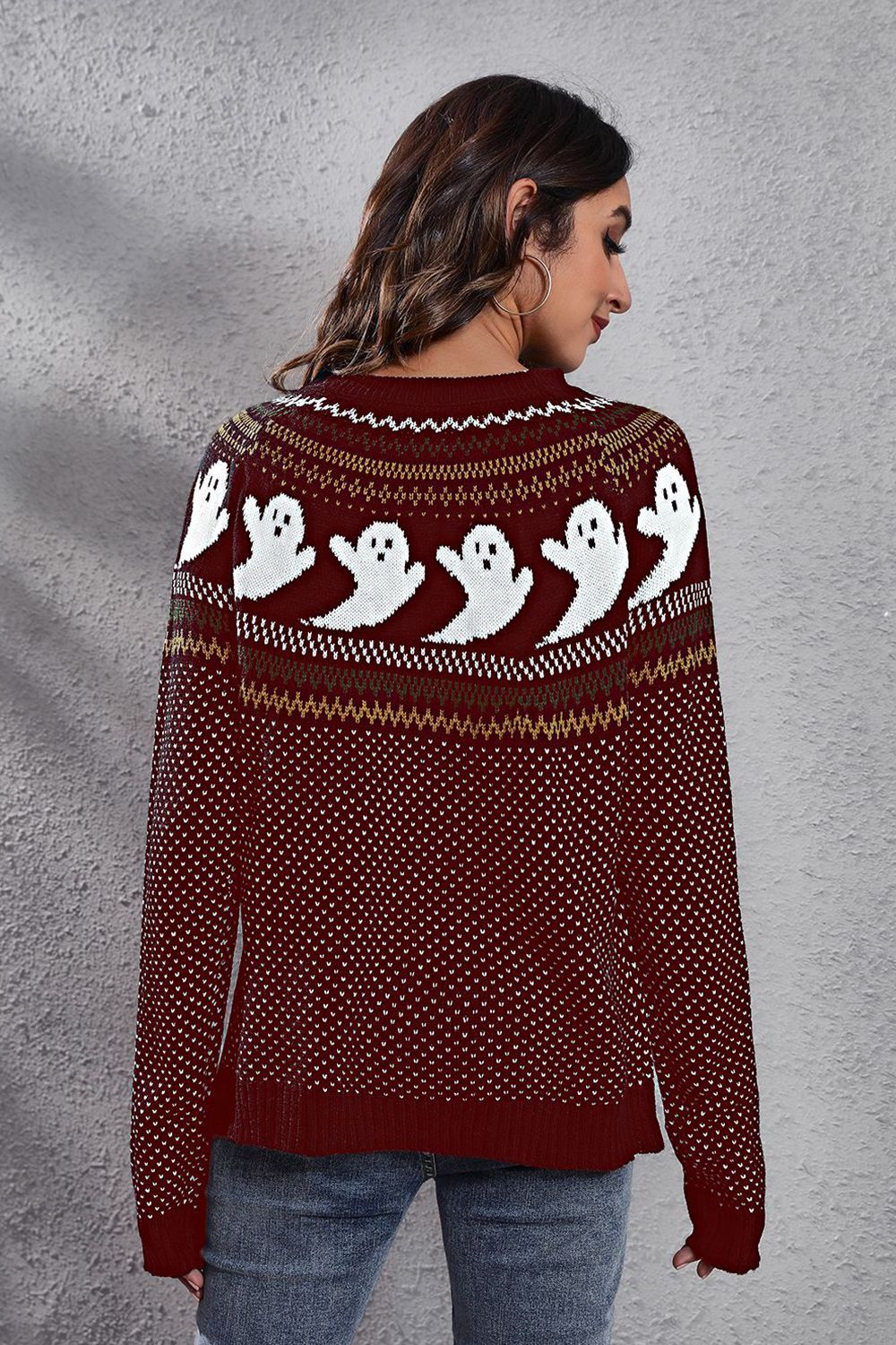 Ghost Pattern Round Neck Long Sleeve Sweater - Sweaters - Shirts & Tops - 17 - 2024