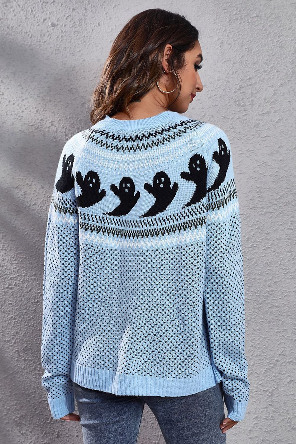 Ghost Pattern Round Neck Long Sleeve Sweater - Sweaters - Shirts & Tops - 9 - 2024