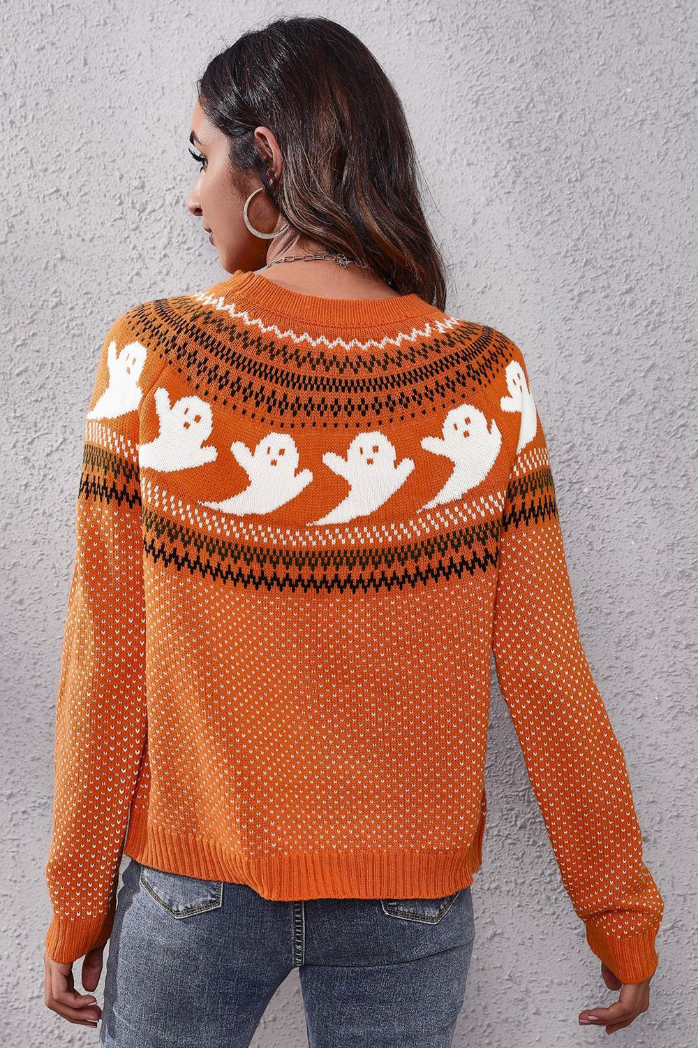 Ghost Pattern Round Neck Long Sleeve Sweater - Sweaters - Shirts & Tops - 15 - 2024