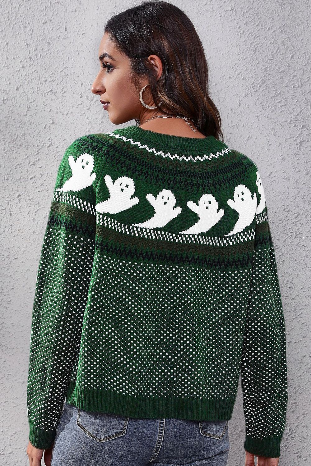 Ghost Pattern Round Neck Long Sleeve Sweater - Sweaters - Shirts & Tops - 11 - 2024