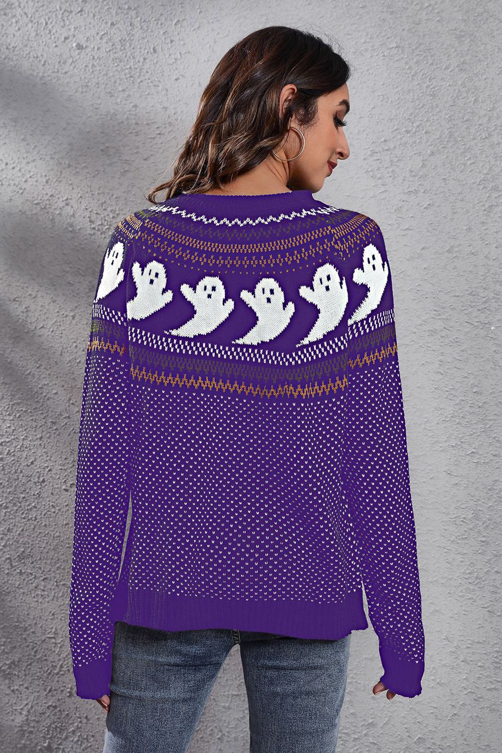 Ghost Pattern Round Neck Long Sleeve Sweater - Sweaters - Shirts & Tops - 20 - 2024