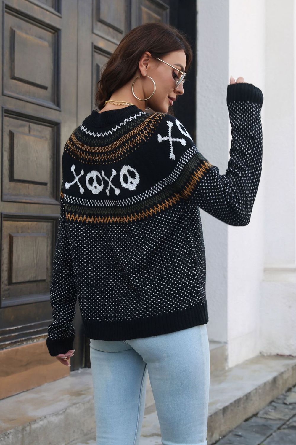 Ghost Pattern Round Neck Long Sleeve Sweater - Sweaters - Shirts & Tops - 6 - 2024