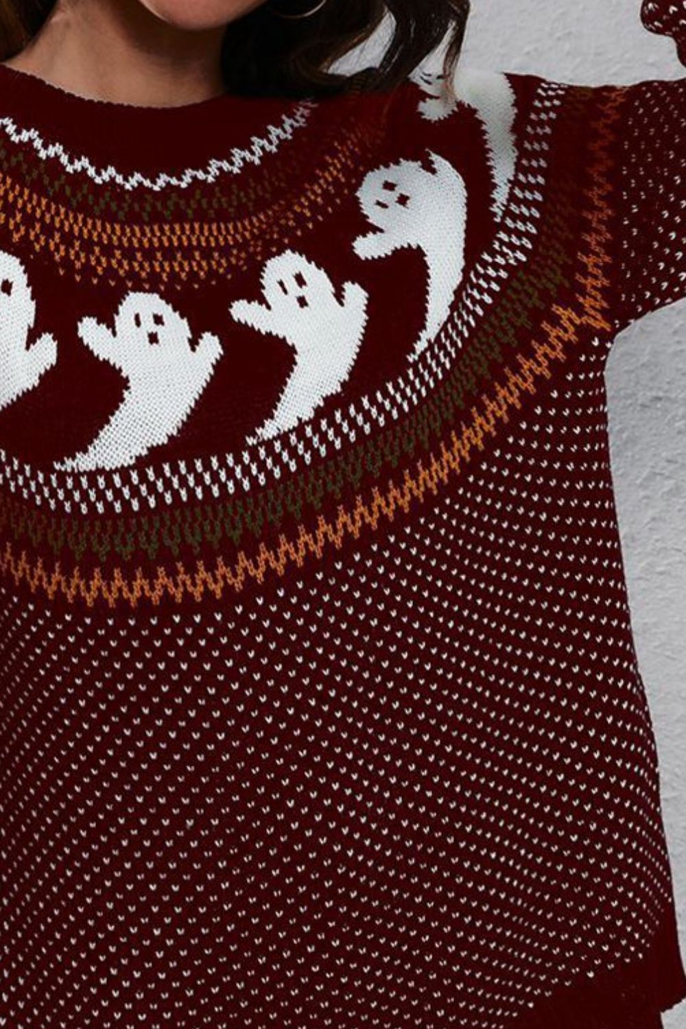 Ghost Pattern Round Neck Long Sleeve Sweater - Sweaters - Shirts & Tops - 18 - 2024