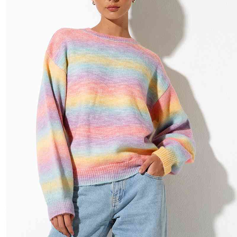 Gradient Round Neck Long Sleeve Sweater - Blush Pink / S - Sweaters - Shirts & Tops - 1 - 2024