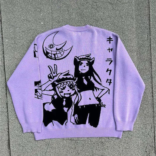 Harajuku Fashion Couple Sweaters - Y2K Retro Gothic Round Neck Tops - Purple / M - Sweaters - Shirts & Tops - 2 - 2024