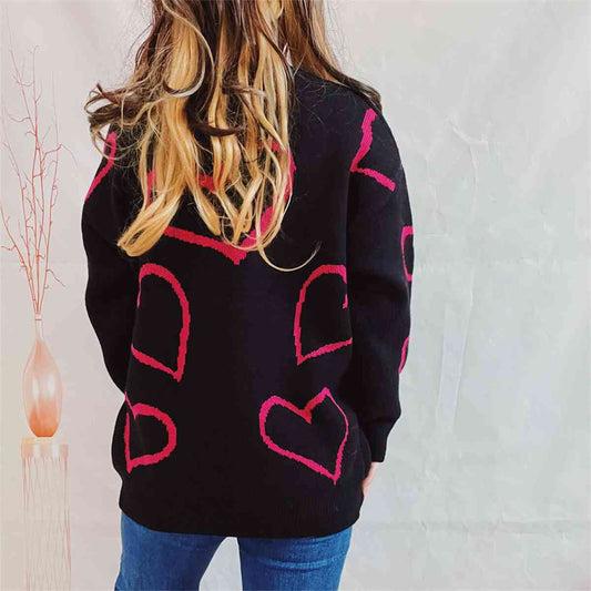 Heart Pattern Long Sleeve Sweater - Sweaters - Shirts & Tops - 2 - 2024