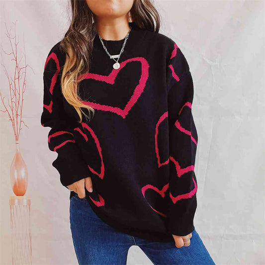 Heart Pattern Long Sleeve Sweater - Black / S - Sweaters - Shirts & Tops - 1 - 2024