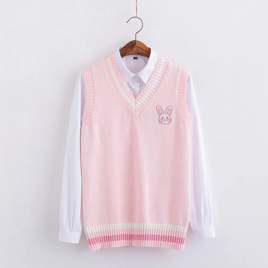 Kawaii Pink Pastel Bunny Vest Sweater - Sweaters - Shirts & Tops - 1 - 2024