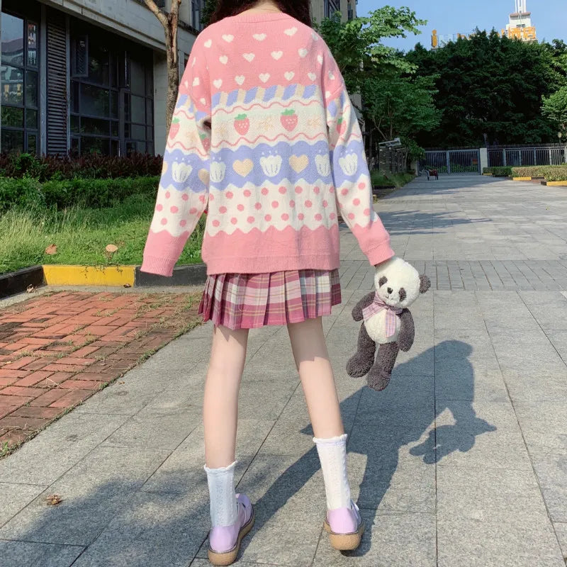 Kawaii Pink Strawberry Harajuku Sweater - Pink / One Size - Sweaters - Shirts & Tops - 4 - 2024