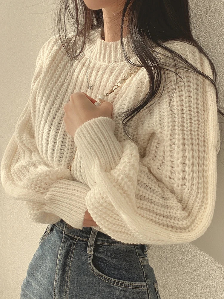Lantern Long Sleeve Sweater - Vintage Korean Chic Fashion - Beige / One Size - Sweaters - Shirts & Tops - 9 - 2024