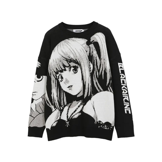 Manga Muse Knit Sweater – Monochrome Anime-Inspired Oversized Pullover - Black / M - Sweaters - Shirts & Tops - 7 - 2024