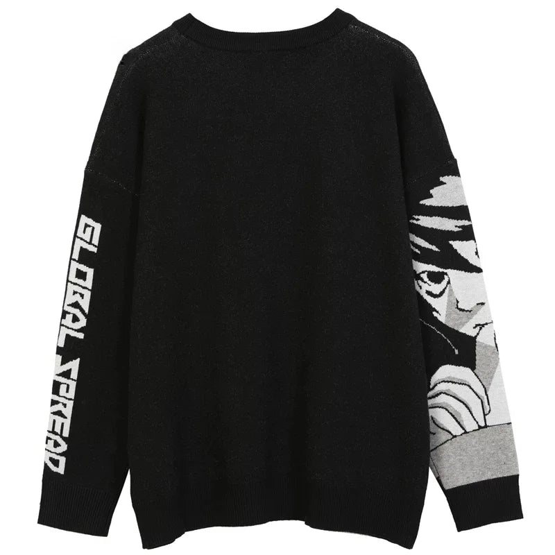 Manga Muse Knit Sweater – Monochrome Anime-Inspired Oversized Pullover - Sweaters - Shirts & Tops - 3 - 2024