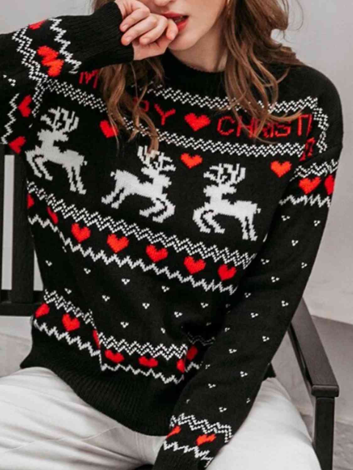MERRY CHRISTMAS Round Neck Sweater - Sweaters - Shirts & Tops - 8 - 2024