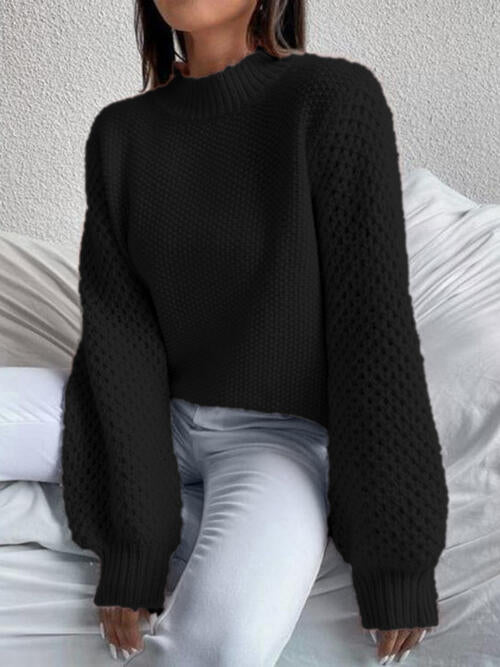 Openwork Mock Neck Long Sleeve Sweater - Sweaters - Shirts & Tops - 8 - 2024