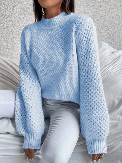 Openwork Mock Neck Long Sleeve Sweater - Sweaters - Shirts & Tops - 5 - 2024