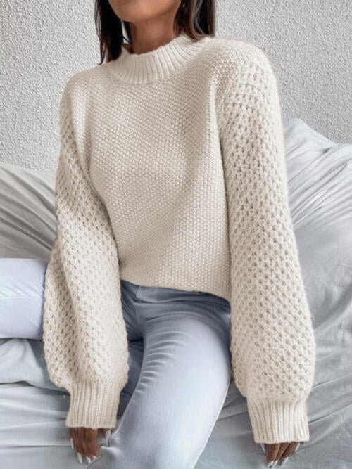 Openwork Mock Neck Long Sleeve Sweater - Sweaters - Shirts & Tops - 11 - 2024