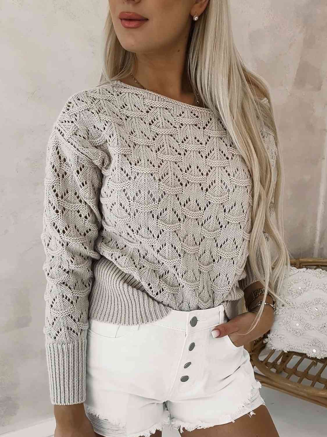 Openwork Plain Pullover Sweater - Sweaters - Shirts & Tops - 3 - 2024