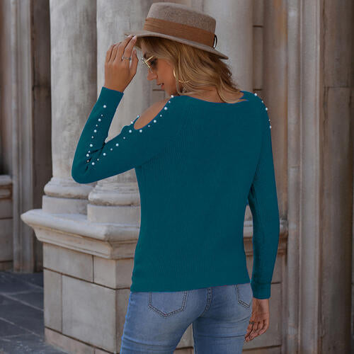 Pearl Patchwork Cold Shoulder Sweater - Sweaters - Shirts & Tops - 17 - 2024