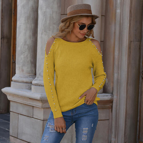 Pearl Patchwork Cold Shoulder Sweater - Banana Yellow / S - Sweaters - Shirts & Tops - 1 - 2024