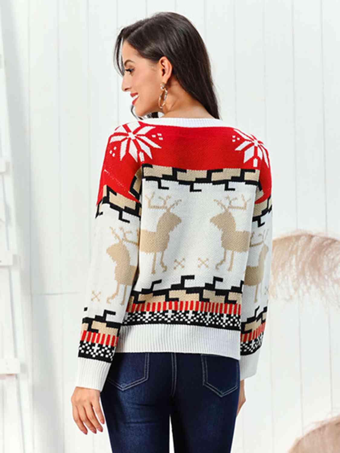 Reindeer Round Neck Sweater - Sweaters - Shirts & Tops - 2 - 2024