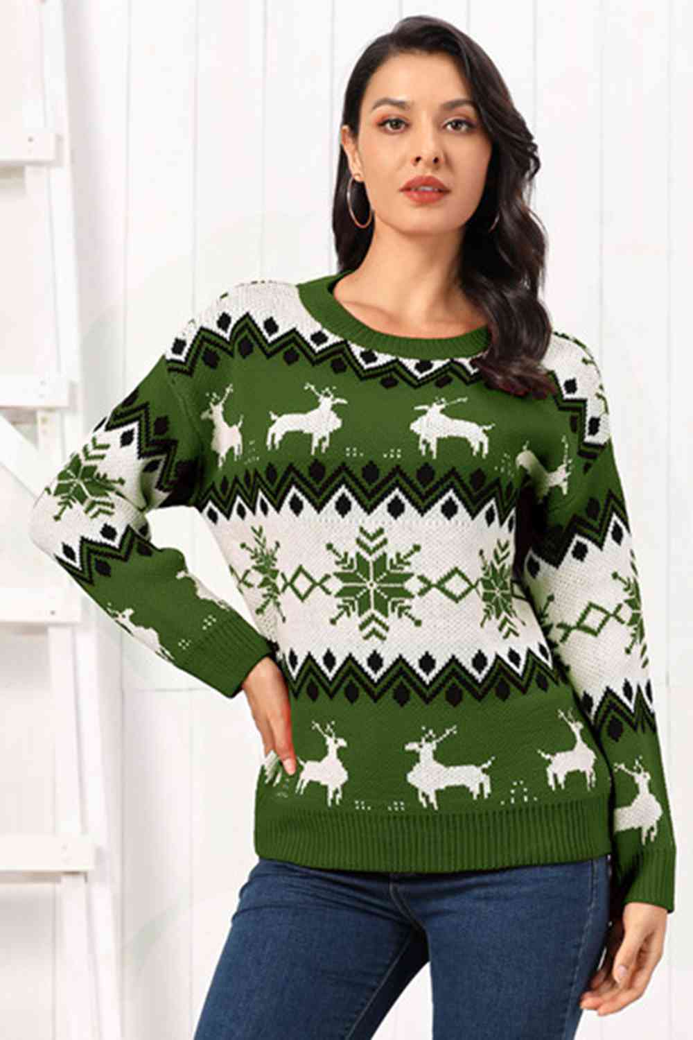 Reindeer Round Neck Sweater - Sweaters - Shirts & Tops - 6 - 2024