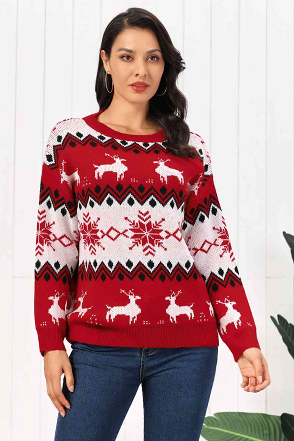 Reindeer Round Neck Sweater - Sweaters - Shirts & Tops - 3 - 2024
