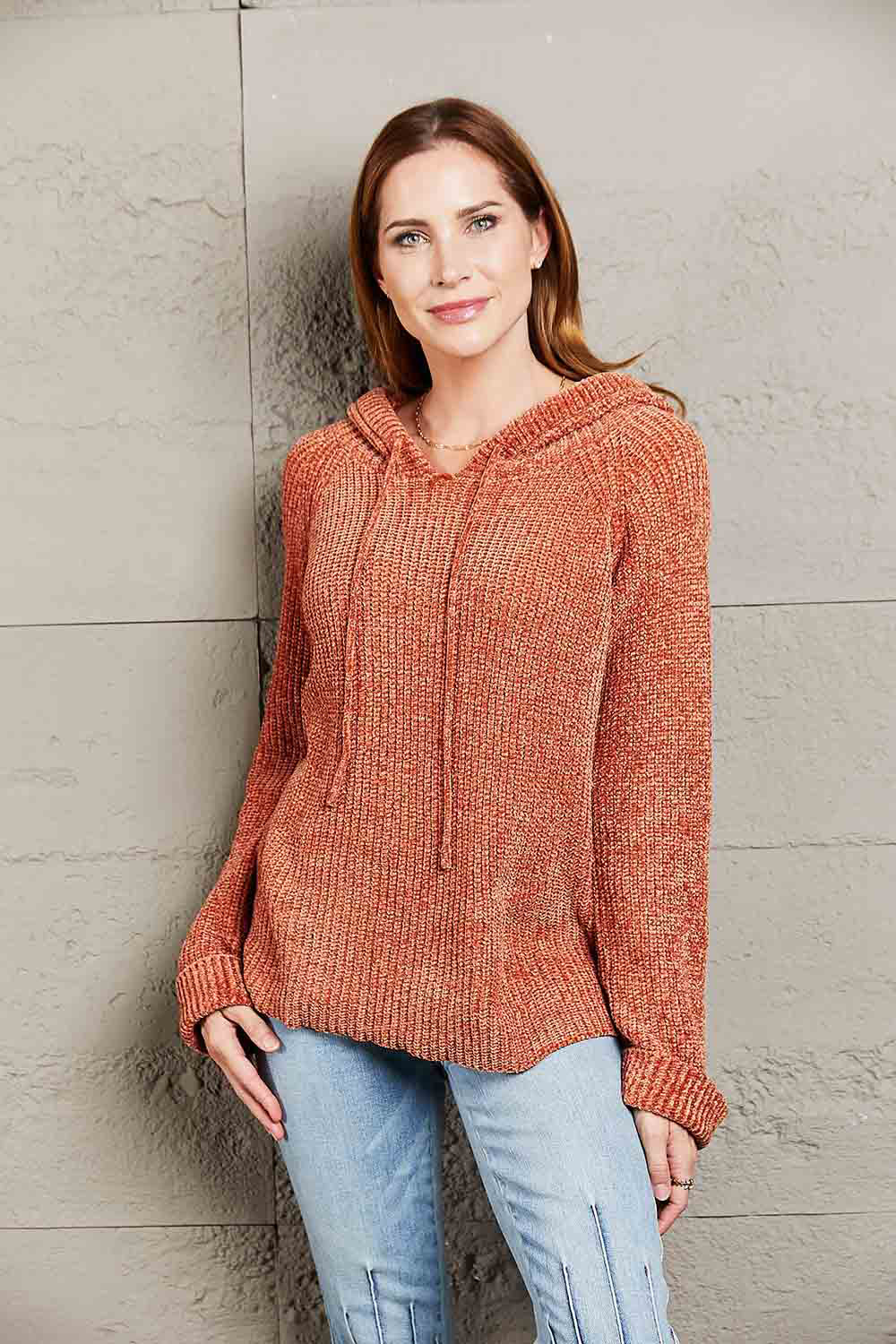Rib-Knit Drawstring Hooded Sweater - Brown / S - Sweaters - Shirts & Tops - 1 - 2024