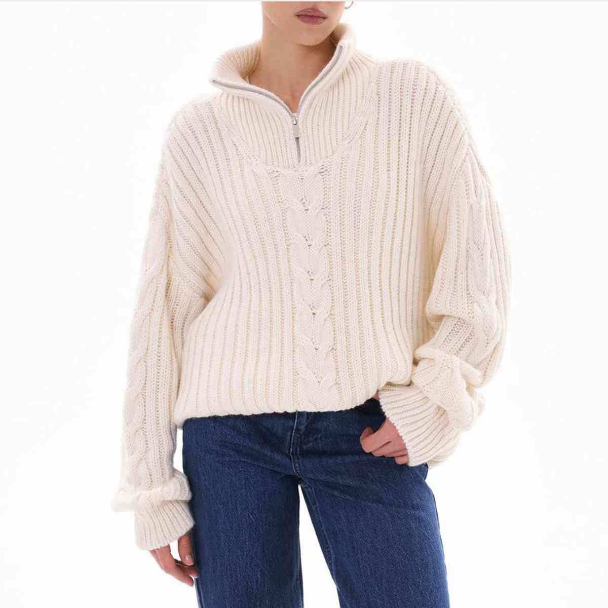 Ribbed Half Zip Long Sleeve Sweater - Sweaters - Shirts & Tops - 9 - 2024