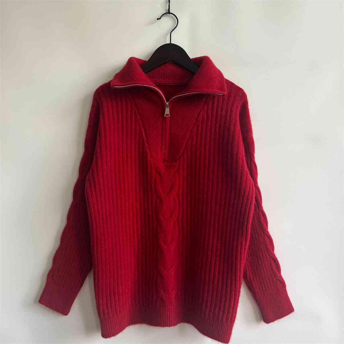Ribbed Half Zip Long Sleeve Sweater - Red / S - Sweaters - Shirts & Tops - 5 - 2024