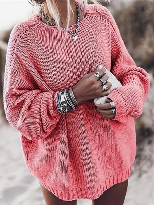 Round Neck Drop Shoulder Sweater - Coral / S - Sweaters - Shirts & Tops - 4 - 2024