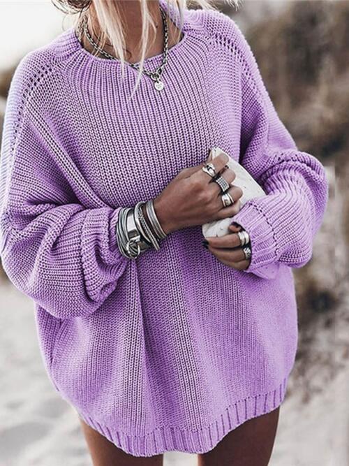 Round Neck Drop Shoulder Sweater - Lavender / S - Sweaters - Shirts & Tops - 7 - 2024