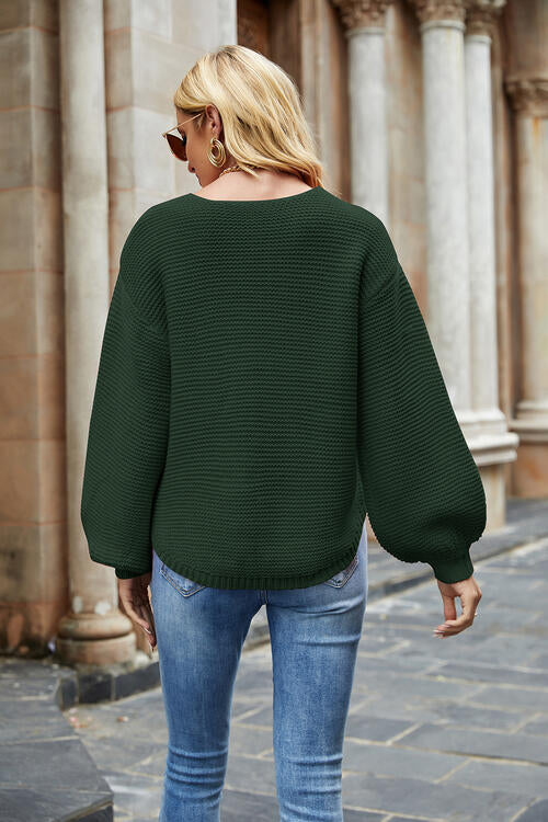 Round Neck Lantern Sleeve Sweater - Sweaters - Shirts & Tops - 8 - 2024