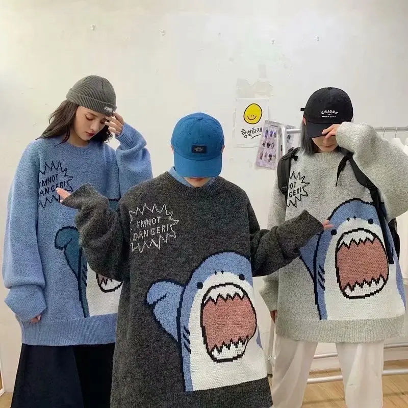 Shark Patchwork Turtleneck - Men’s Oversized Sweater Korean Style - Sweaters - Shirts & Tops - 3 - 2024