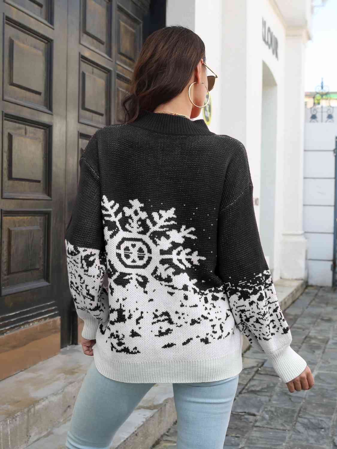 Snowflake Pattern Mock Neck Sweater - Sweaters - Shirts & Tops - 6 - 2024