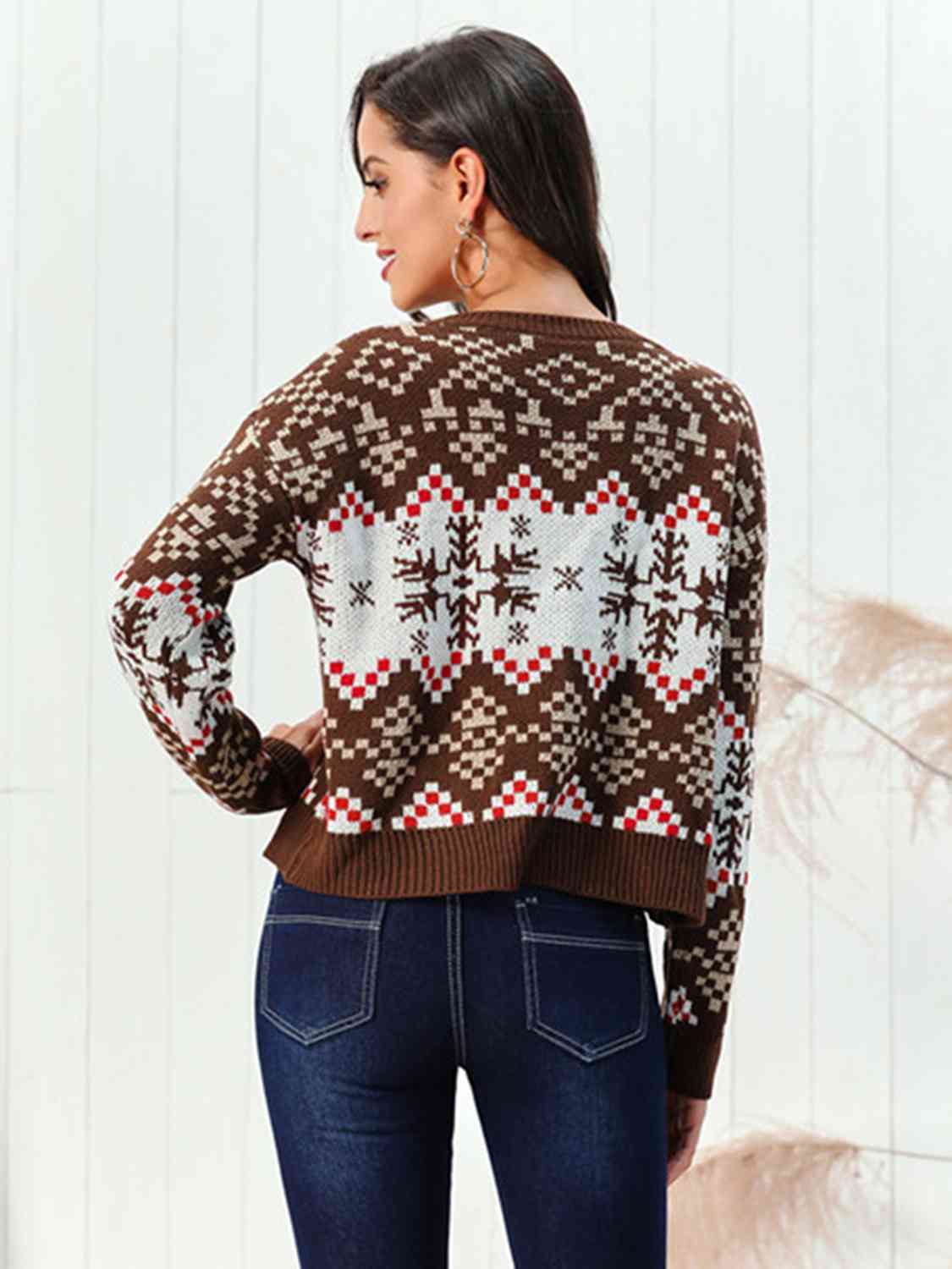Snowflake Pattern Round Neck Sweater - Sweaters - Shirts & Tops - 2 - 2024