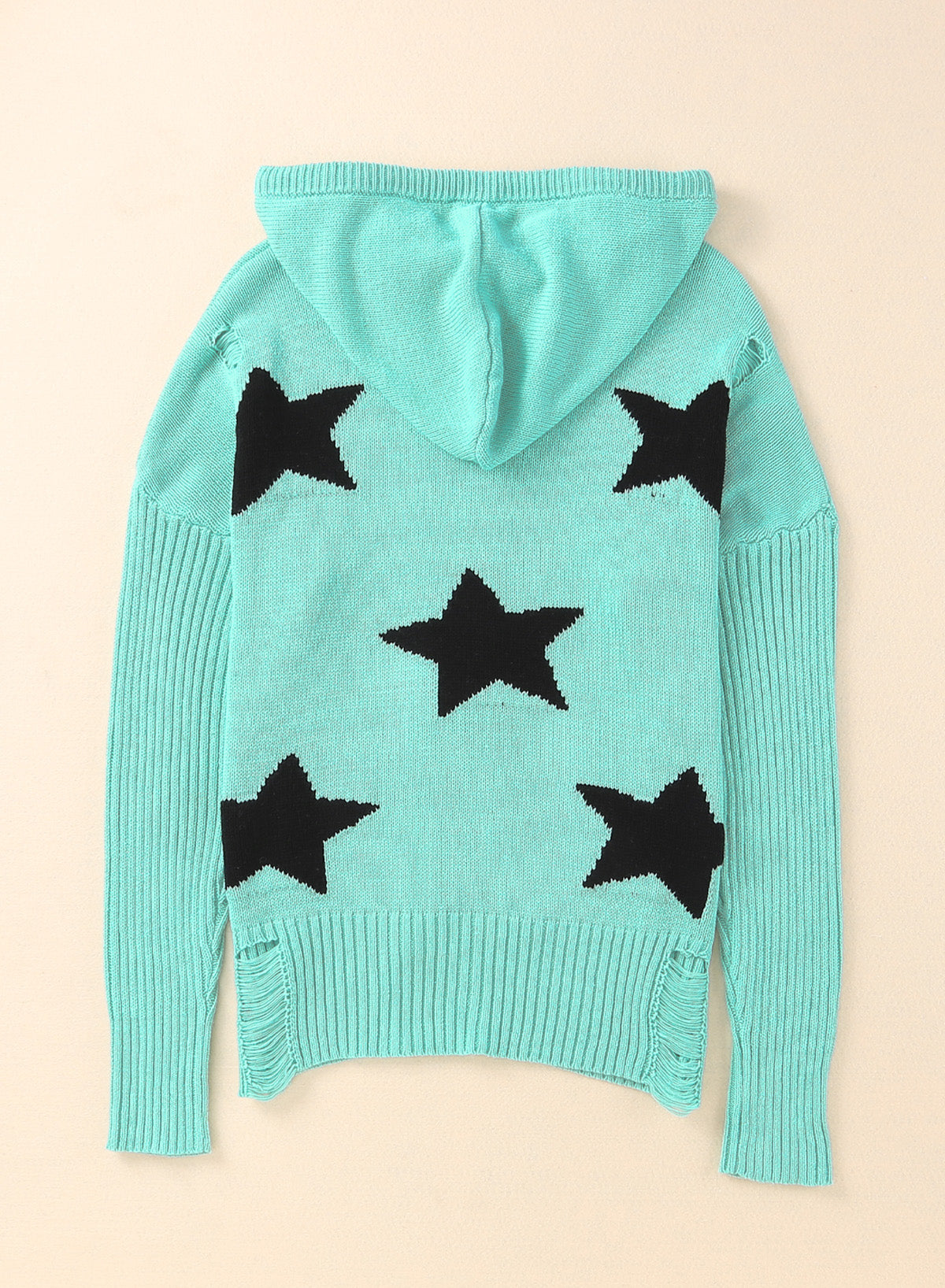 Star Distressed Slit Hooded Sweater - Sweaters - Shirts & Tops - 7 - 2024