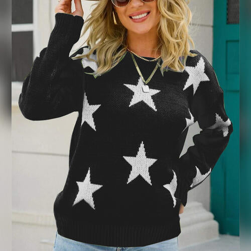 Star Pattern Round Neck Sweater - Sweaters - Shirts & Tops - 5 - 2024