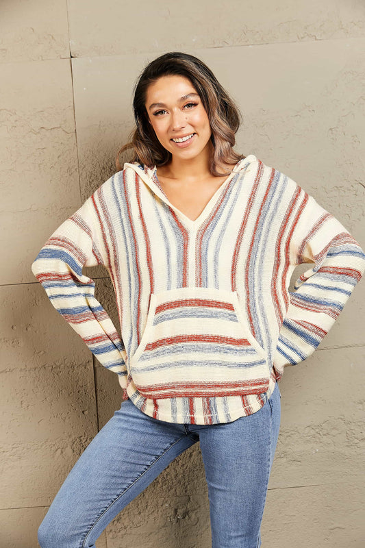 Striped Hooded Sweater with Kangaroo Pocket - Sweaters - Shirts & Tops - 1 - 2024