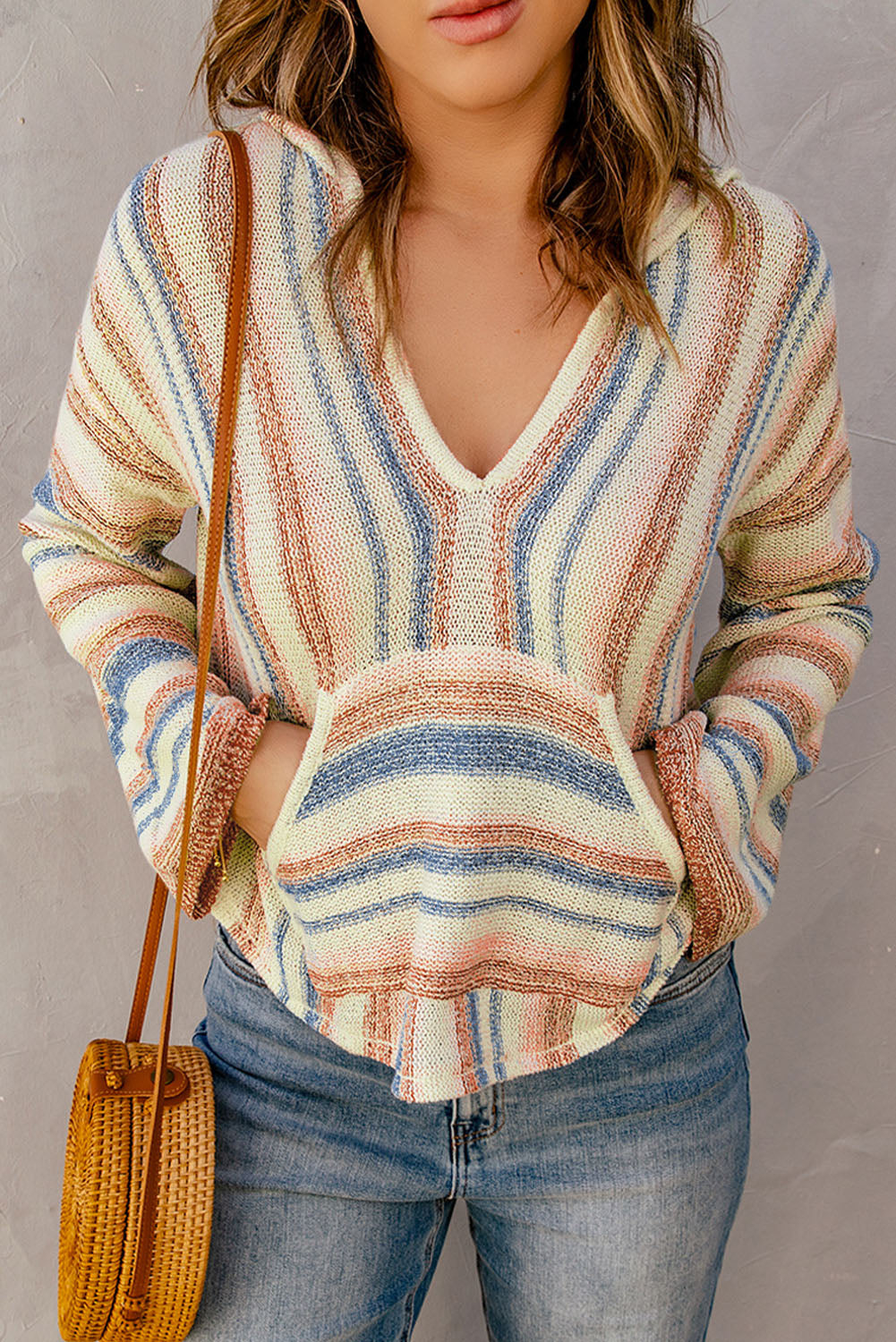 Striped Hooded Sweater with Kangaroo Pocket - Sweaters - Shirts & Tops - 10 - 2024