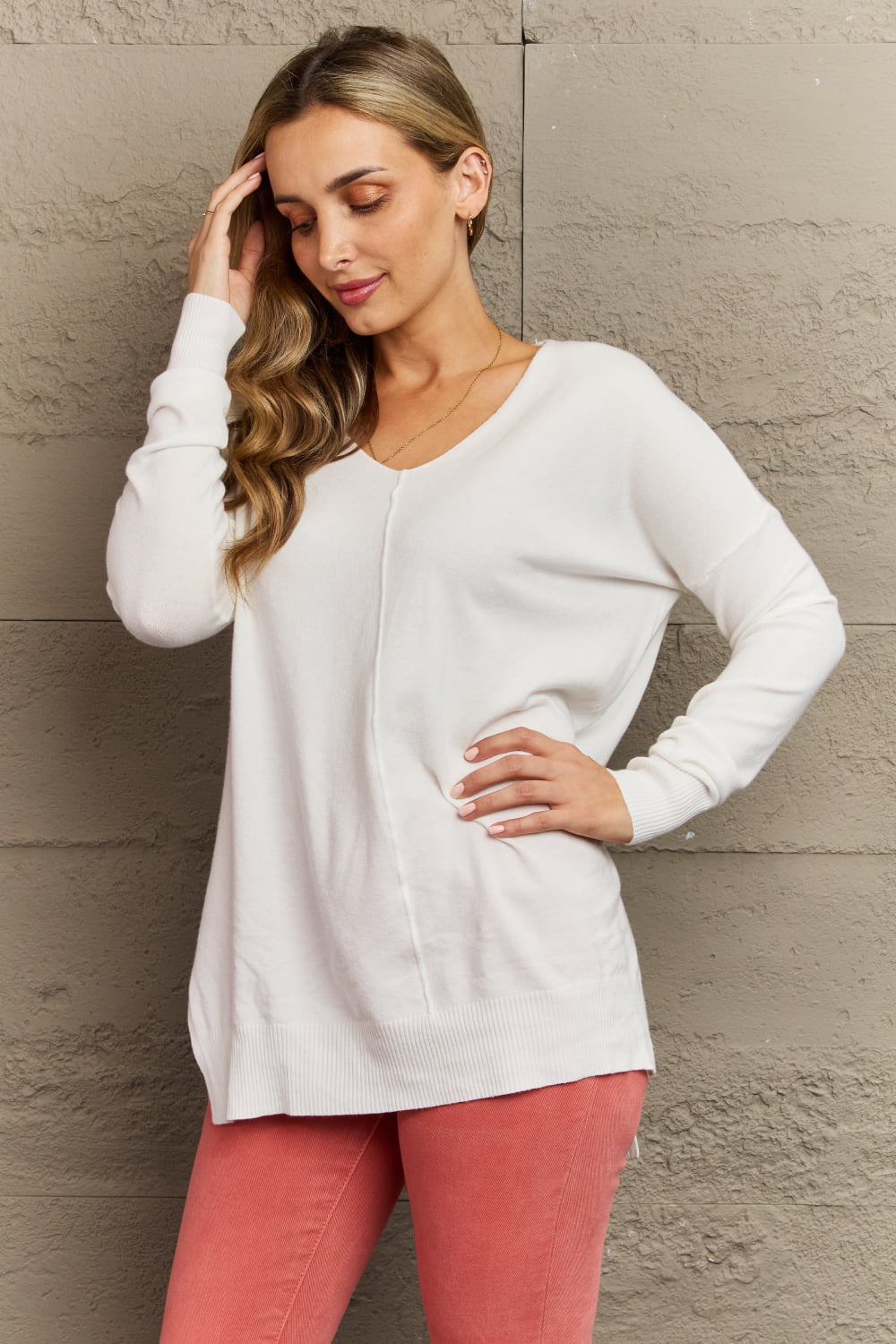 Sweater Weather Full Size Center Seam Tunic Sweater - White / XS - Sweaters - Shirts & Tops - 1 - 2024