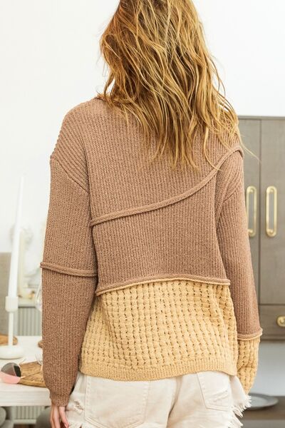 Texture Detail Contrast Drop Shoulder Sweater - Sweaters - Shirts & Tops - 2 - 2024