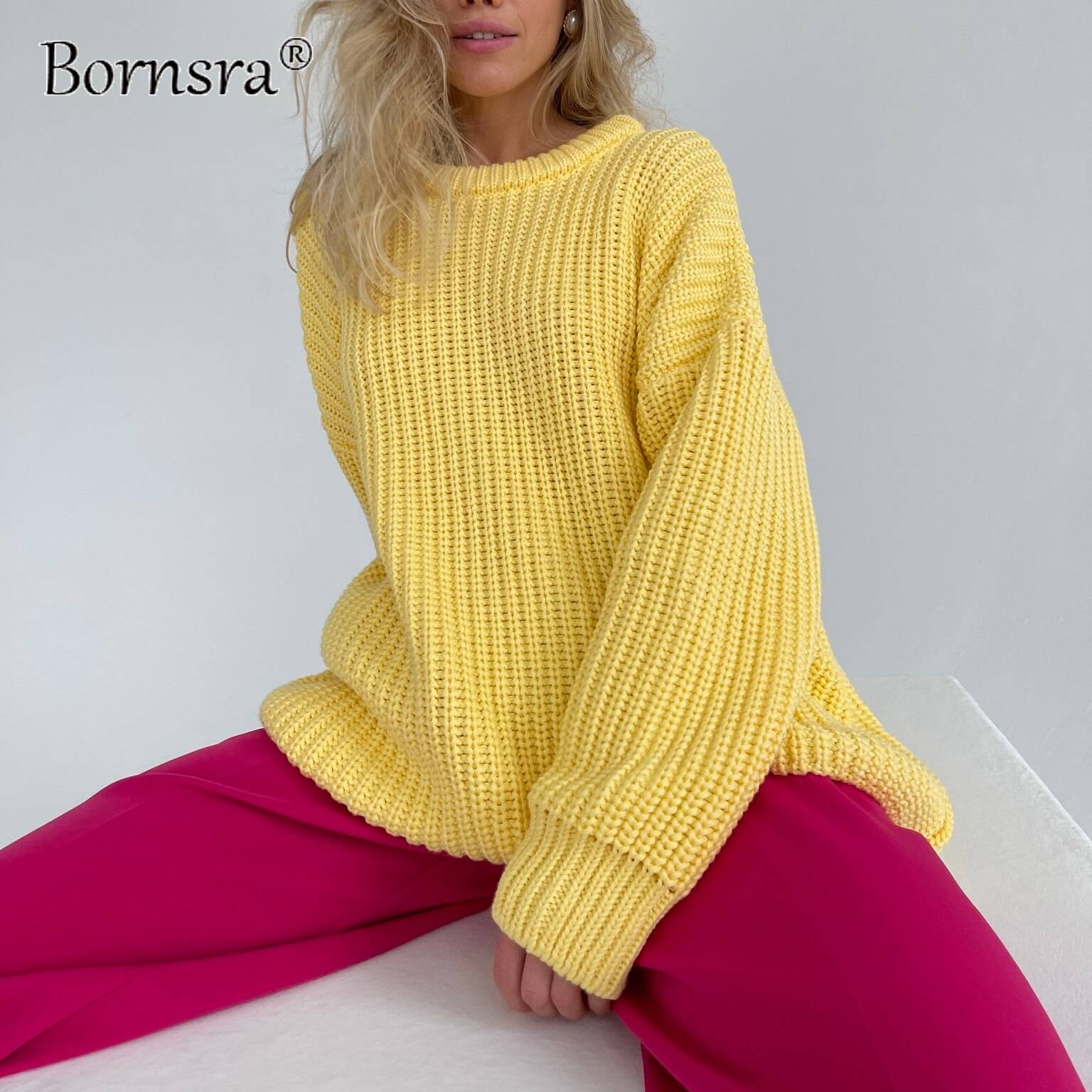 Women’s Oversized Knitted Sweater - Yellow / One Size - Sweaters - Shirts & Tops - 16 - 2024