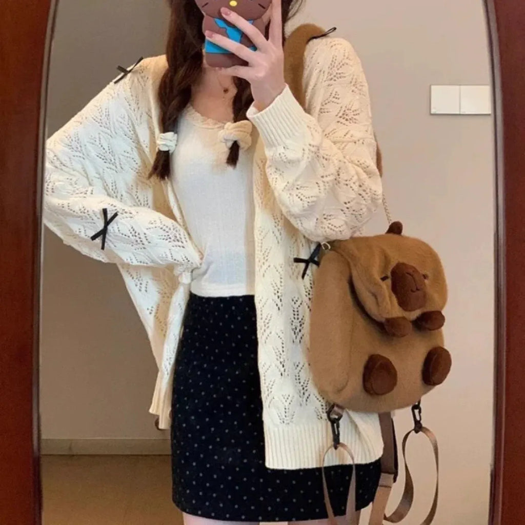 Sweet Bow Hollow Knit Cardigan - Women’s Clothing & Accessories - Cardigans - 6