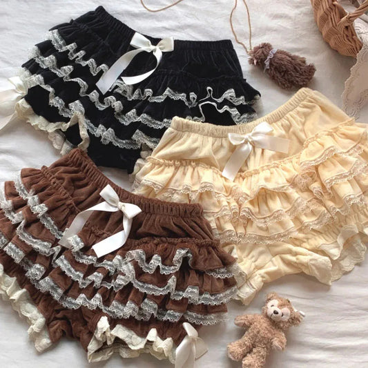 Sweet Chic Plush Bloomers Kawaii Lace Bow - Shorts - Shorts - 1 - 2024