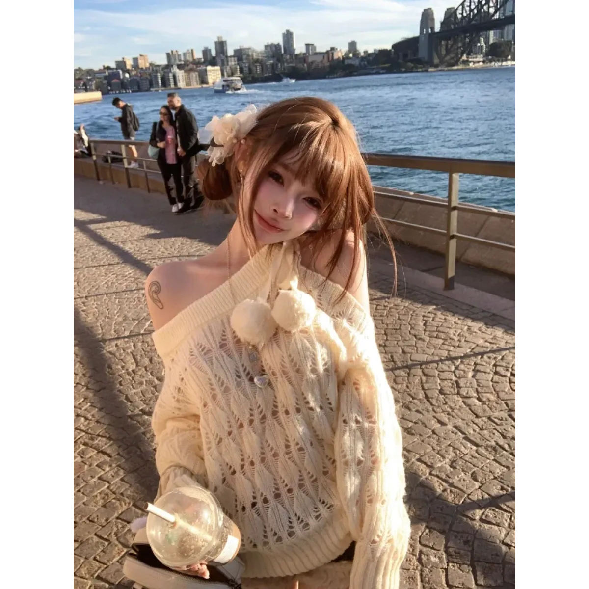 Off-Shoulder Knit Sweater – Sweet Coquette Aesthetic - Sweaters - Round - Women’s Sweaters - 1