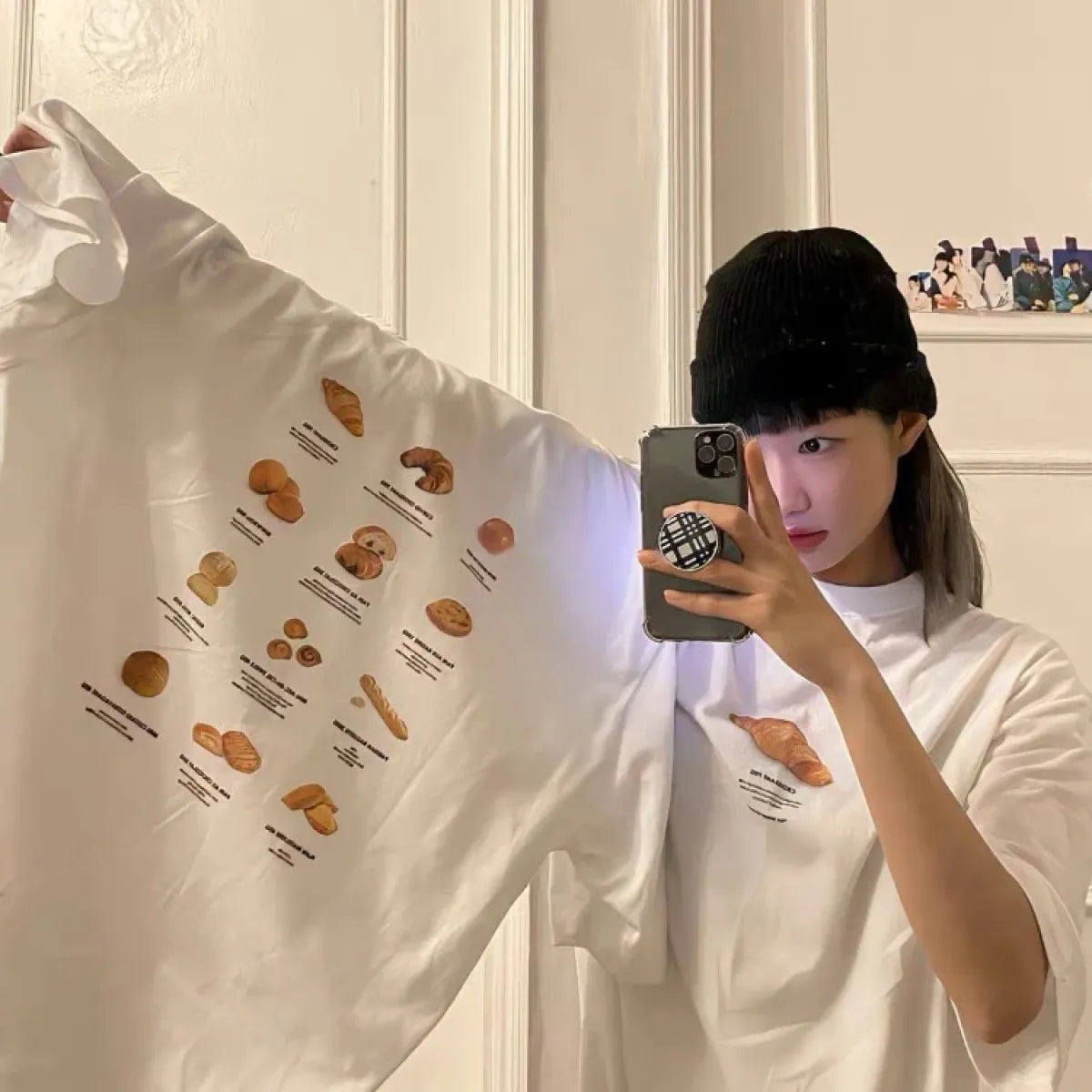 Sweet Croissant Print Loose Cotton Tee - T-Shirts - T-Shirt - 1