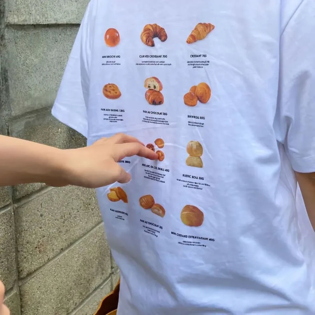 Sweet Croissant Print Loose Cotton Tee - T-Shirts - T-Shirt - 5