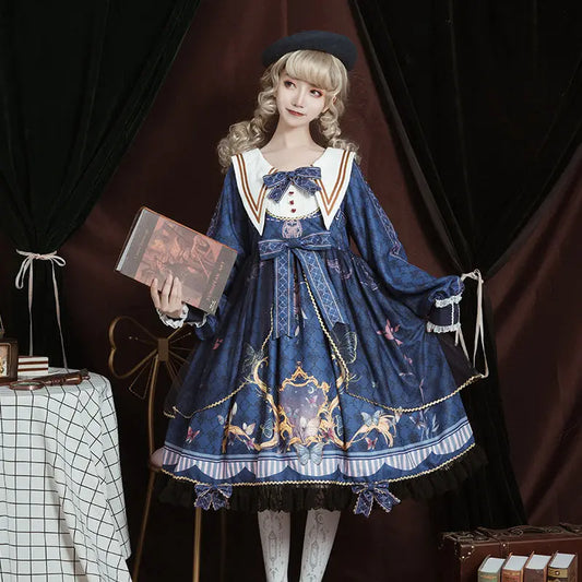 Sweet Gothic Lolita Dress - Autumn Elegance Bowknot & Lace Ruffles - All Dresses - Dresses - 1 - 2024